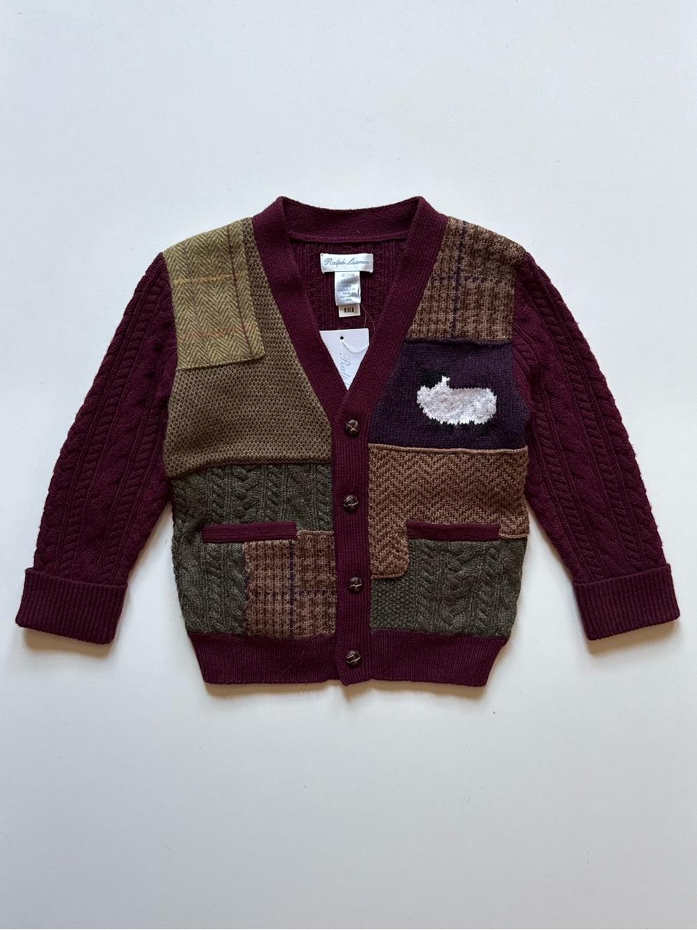 Ralph Lauren Baby Unisex Patchwork V-Neck Cardigan - Size 18-24M